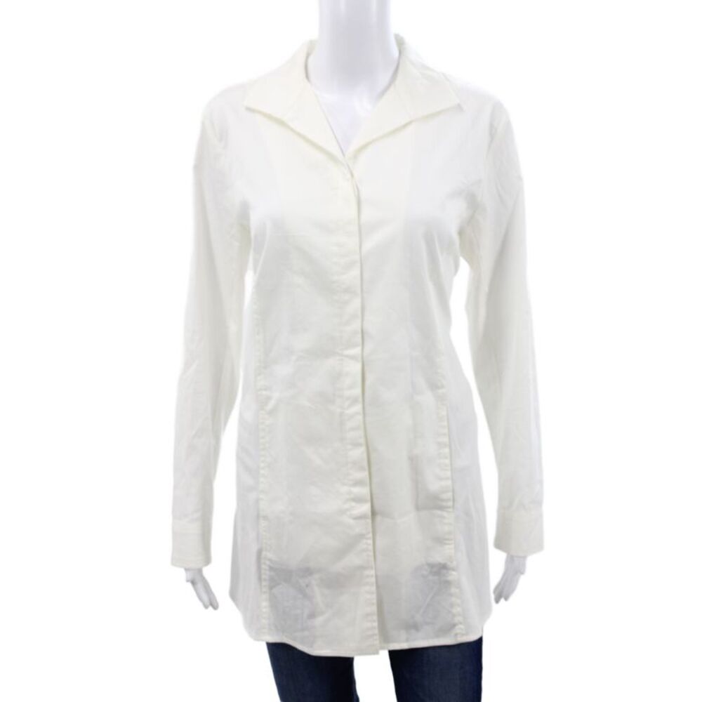 Stella Carakasi Women Tunic Button-Up White Cotton Collared Long Sleeve Size M